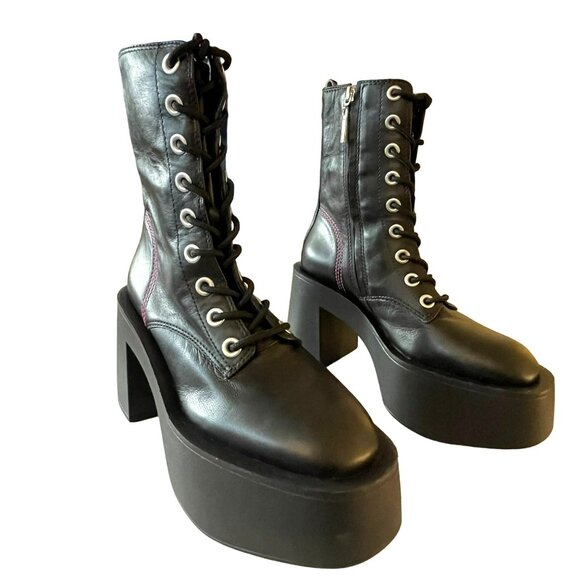 Larroudé Olivia Black Leather Platform Combat Boots NEW Sz 6 - Picture 4 of 13